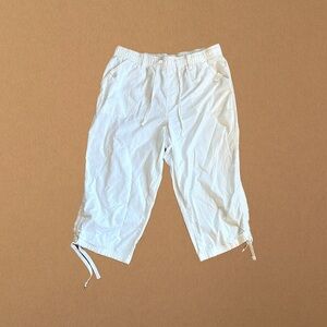 Vintage Cotton White Cropped Pants with Drawstring